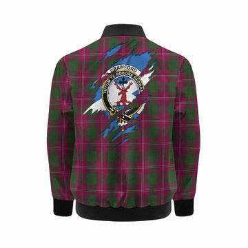 Crawford Clan Crest In Me Tartan Kid Bomber Jacket Scotland Flag Style