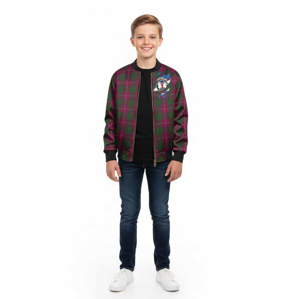 Crawford Clan Crest In Me Tartan Kid Bomber Jacket Scotland Flag Style