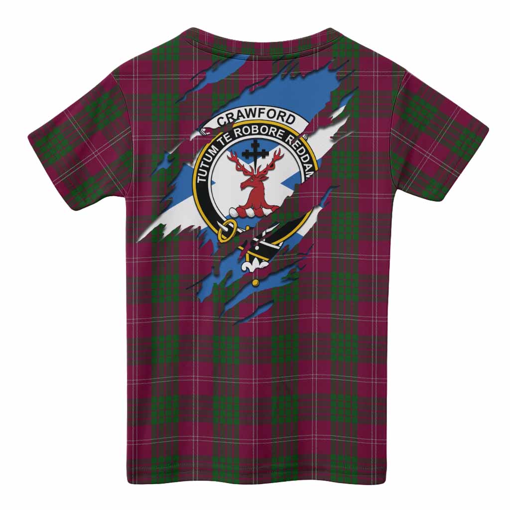 Crawford Clan Crest In Me Tartan Kid T-shirt Scotland Flag Style