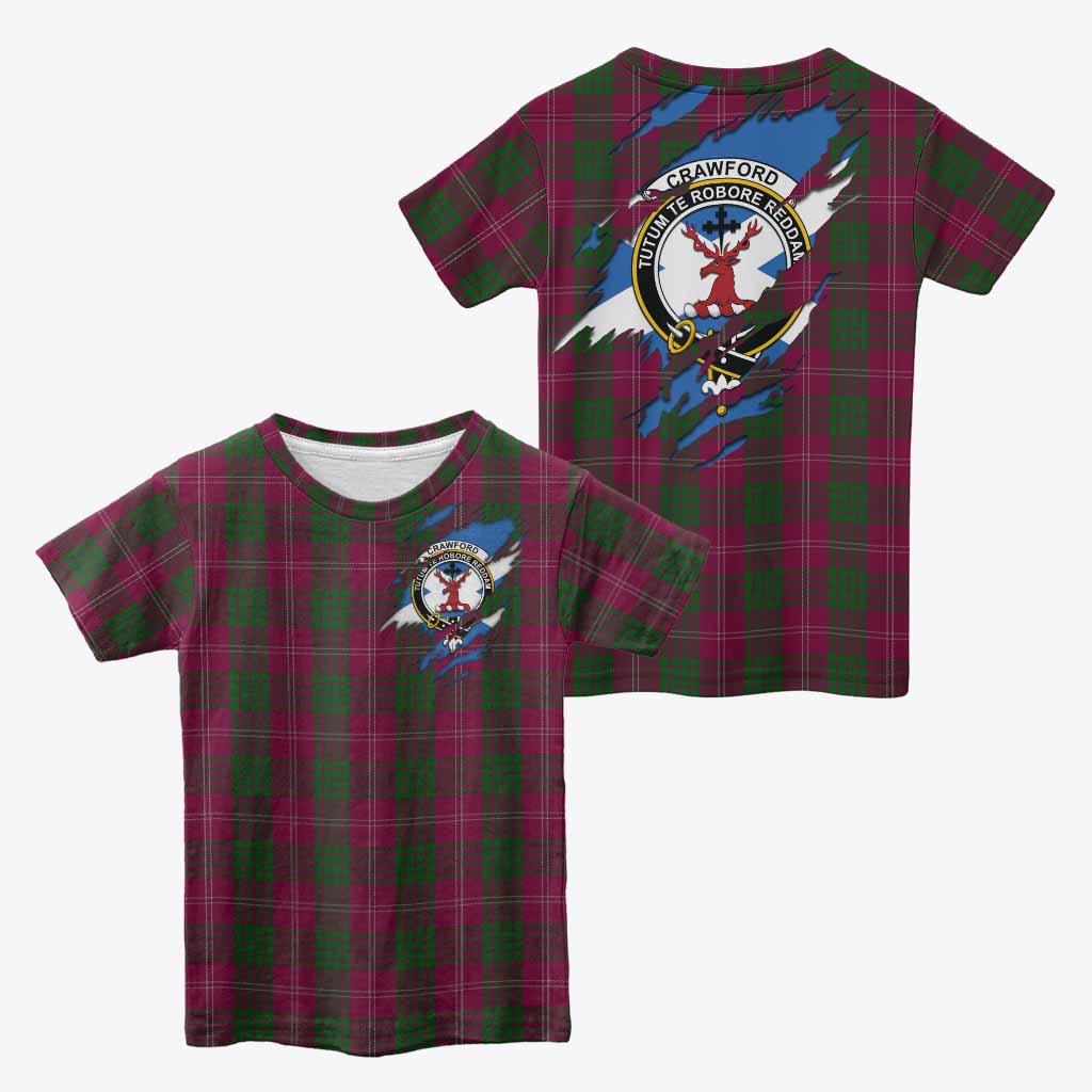 Crawford Clan Crest In Me Tartan Kid T-shirt Scotland Flag Style