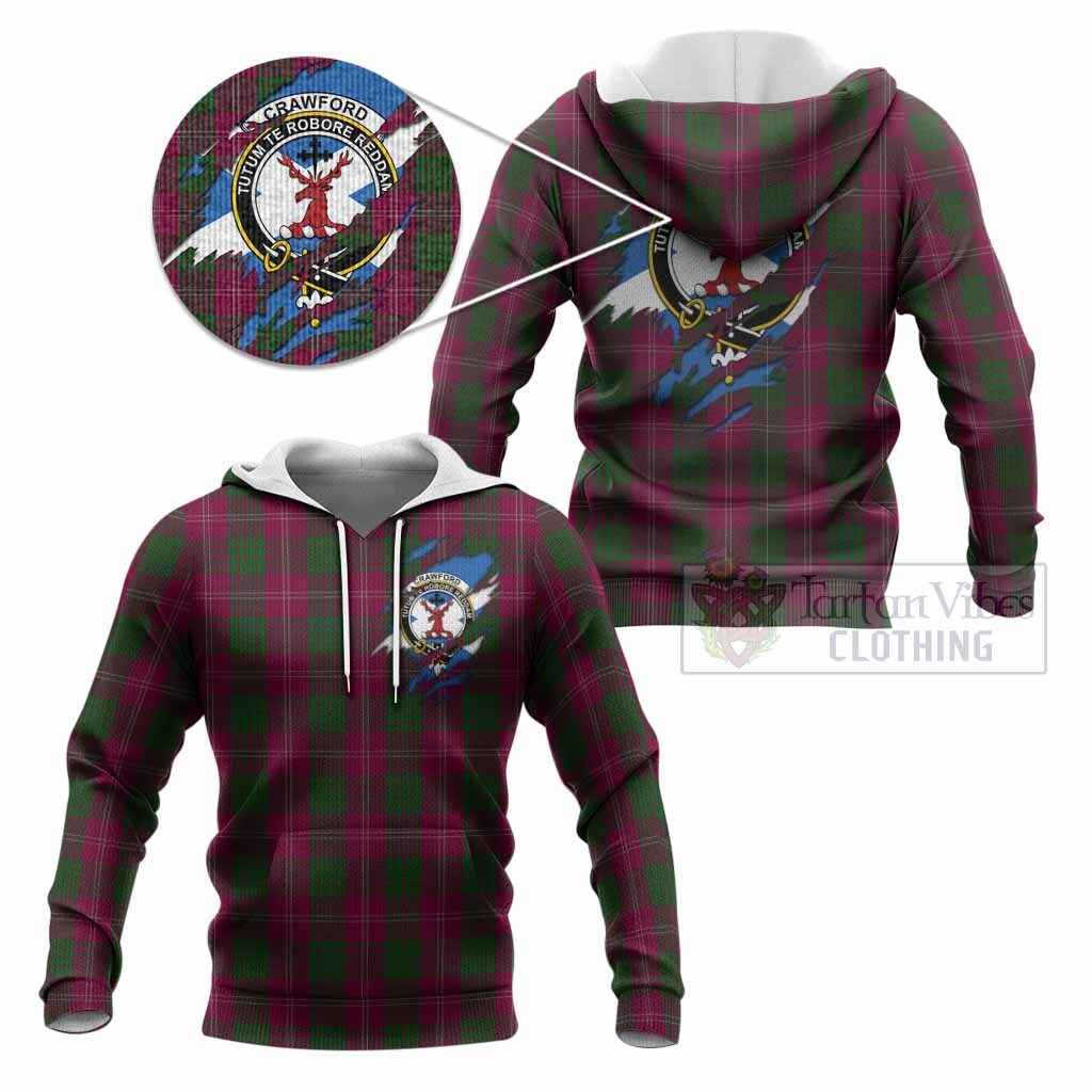 Crawford Clan Crest In Me Tartan Knitted Hoodie Scotland Flag Style