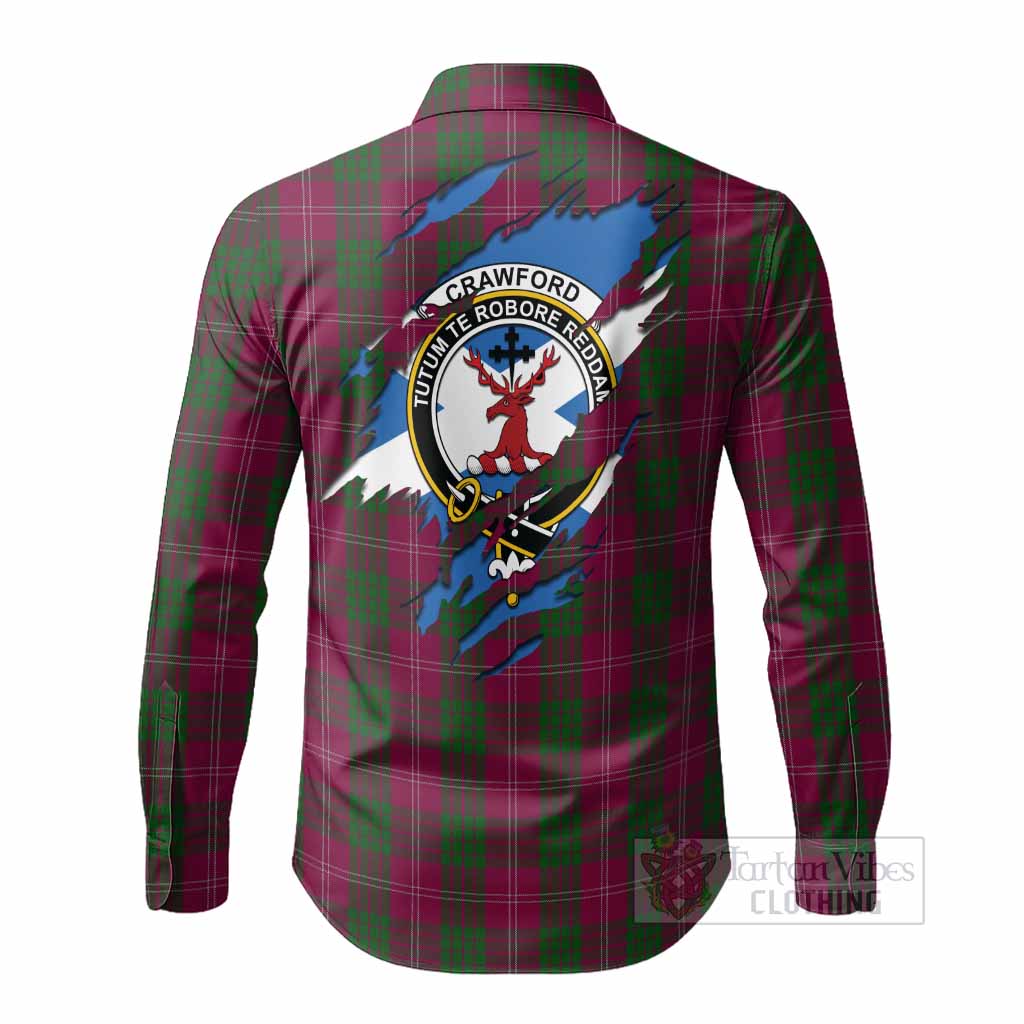 Crawford Clan Crest In Me Tartan Long Sleeve Button Shirts Scotland Flag Style