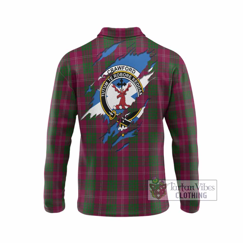 Crawford Clan Crest In Me Tartan Long Sleeve Polo Shirt Scotland Flag Style