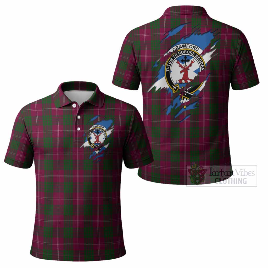 Crawford Clan Crest In Me Tartan Polo Shirt Scotland Flag Style