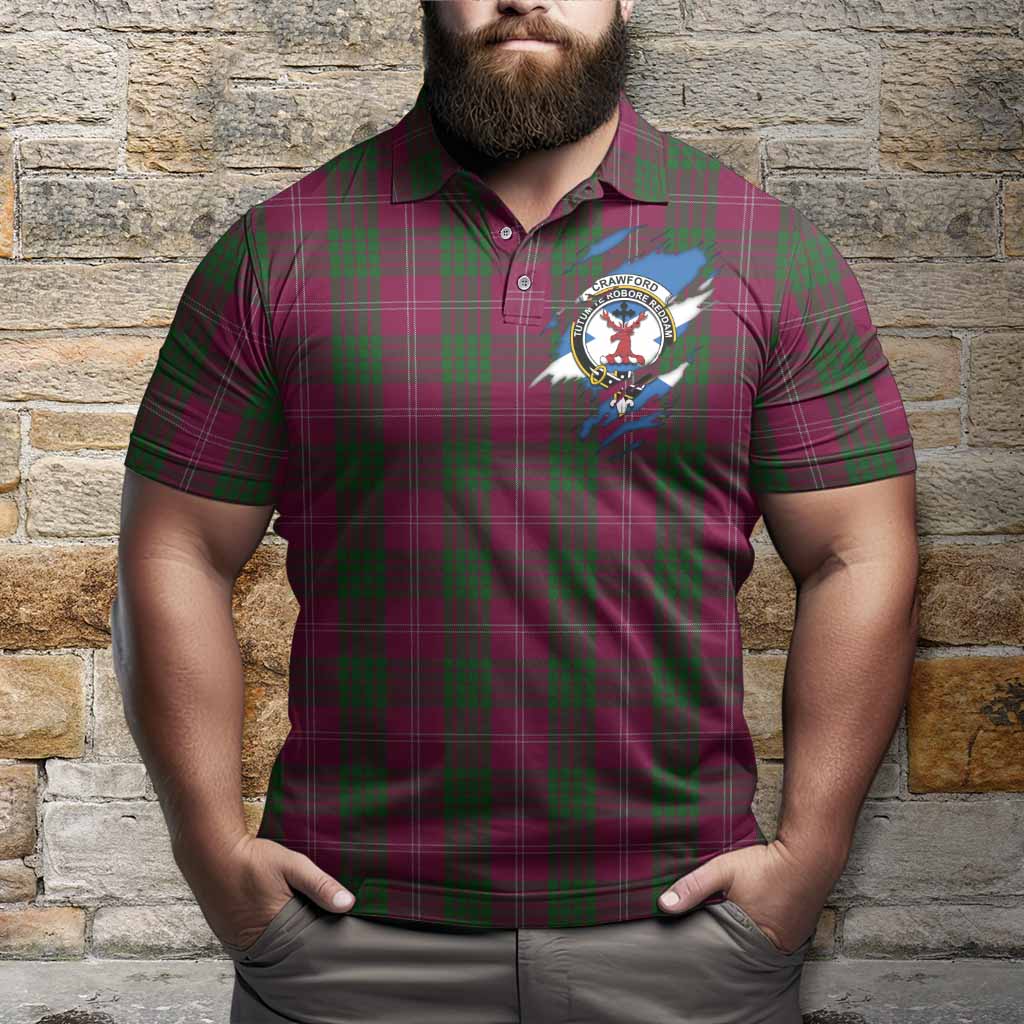 Crawford Clan Crest In Me Tartan Polo Shirt Scotland Flag Style