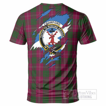 Crawford Clan Crest In Me Tartan T-Shirt Scotland Flag Style