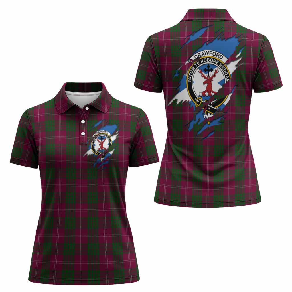 Crawford Clan Crest In Me Tartan Women Polo Shirt Scotland Flag Style