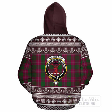 Crawford Clan Tartan Christmas Cotton Hoodie with Family Crest