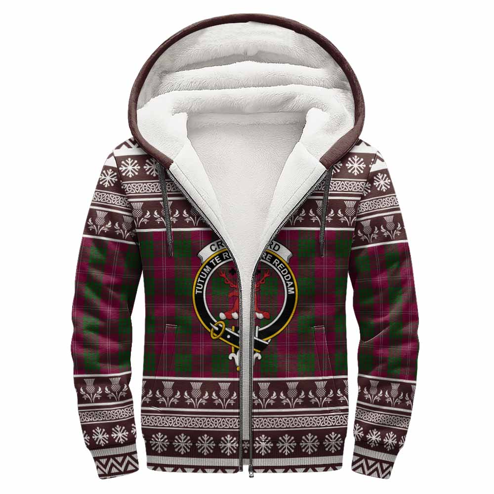 Crawford Clan Tartan Christmas Fleece Hoodie with Family Crest - Tartan Vibes Clothing