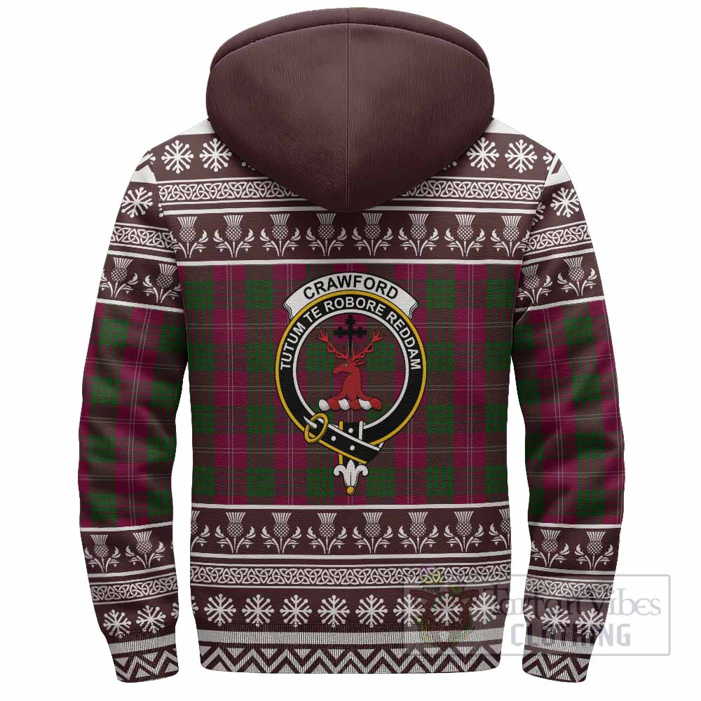 Crawford Clan Tartan Christmas Fleece Hoodie with Family Crest - Tartan Vibes Clothing