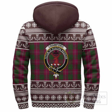 Crawford Clan Tartan Christmas Fleece Hoodie with Family Crest
