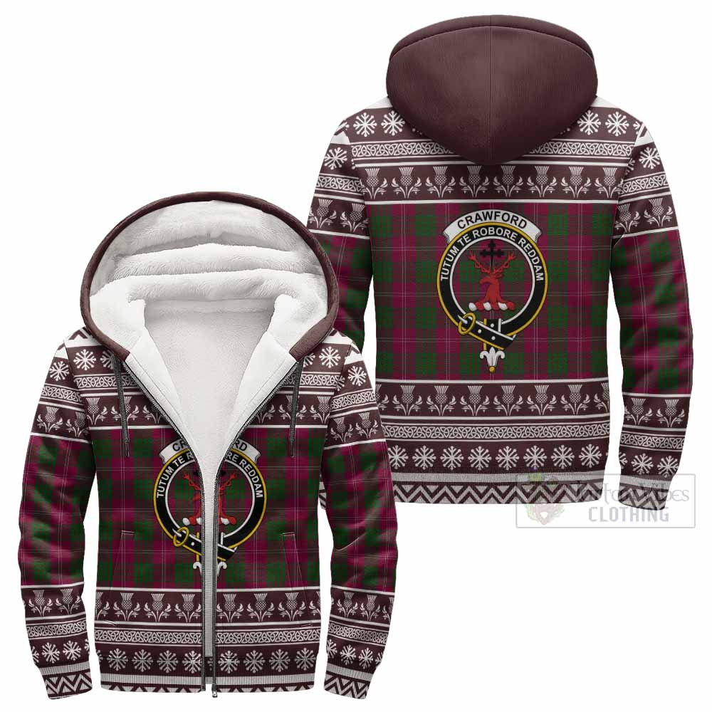 Crawford Clan Tartan Christmas Fleece Hoodie with Family Crest - Tartan Vibes Clothing