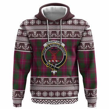 Crawford Clan Tartan Christmas Hoodie with Family Crest