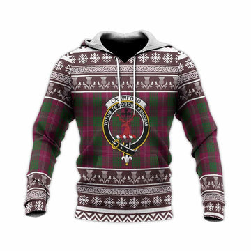 Crawford Clan Tartan Christmas Knitted Hoodie with Family Crest