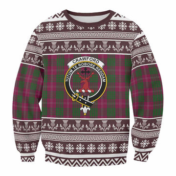Crawford Clan Tartan Christmas Sweatshirt with Family Crest