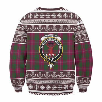 Crawford Clan Tartan Christmas Sweatshirt with Family Crest