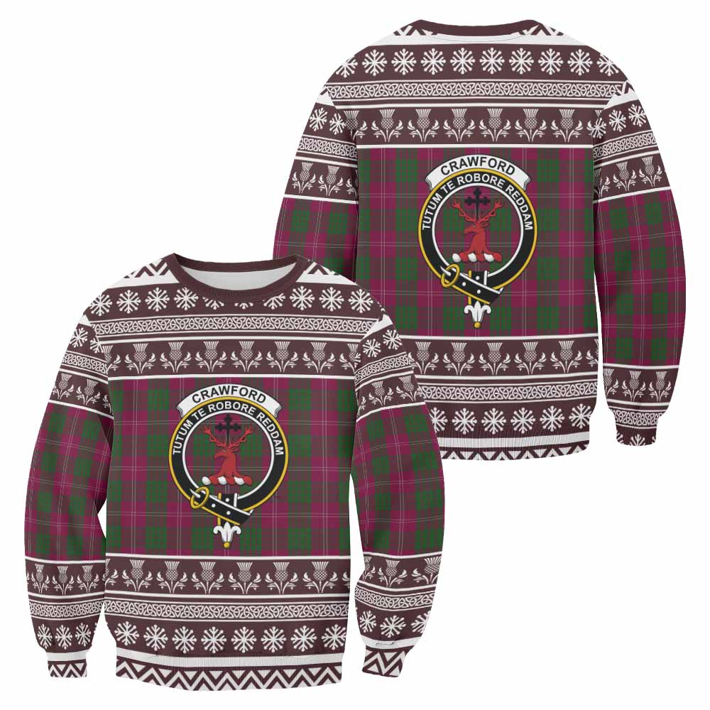 Crawford Clan Tartan Christmas Sweatshirt with Family Crest - Tartan Vibes Clothing