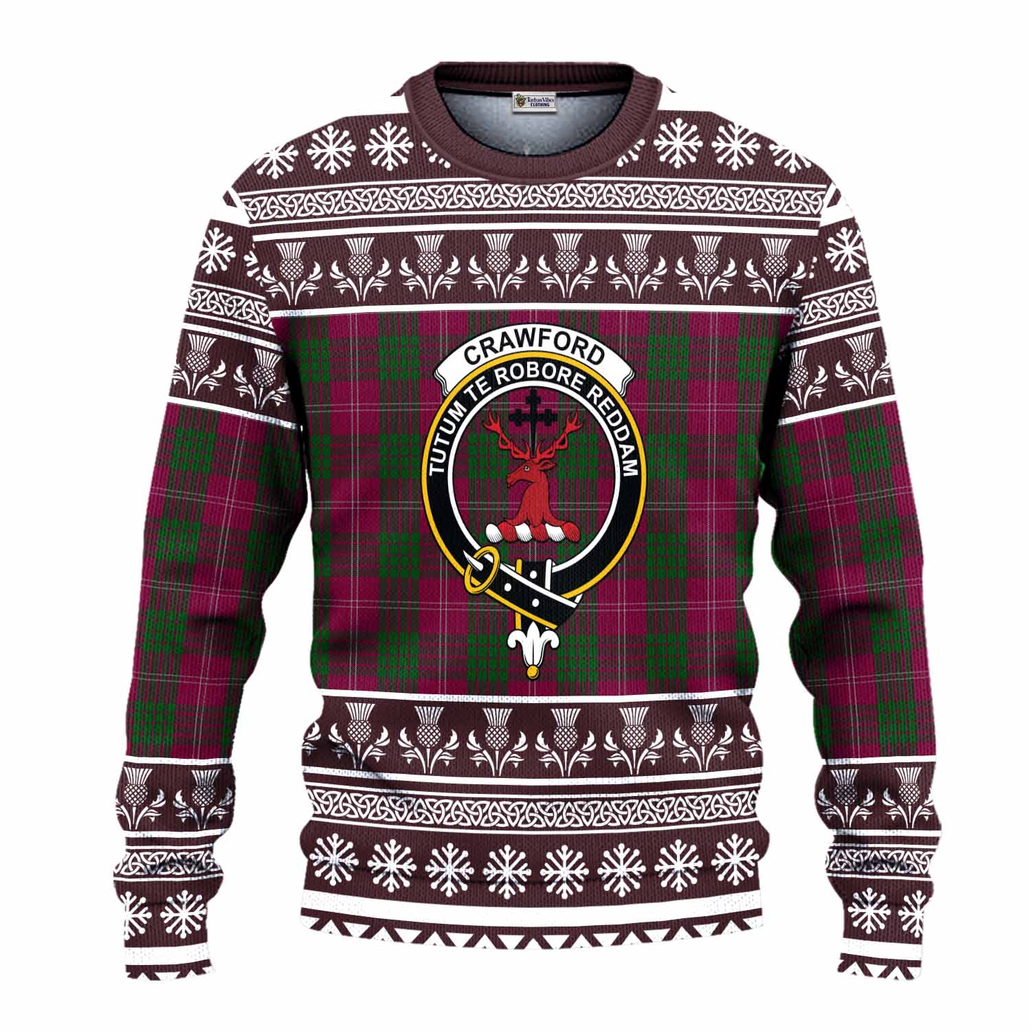 Crawford Clan Tartan Christmas Ugly Sweater with Family Crest - Tartan Vibes Clothing