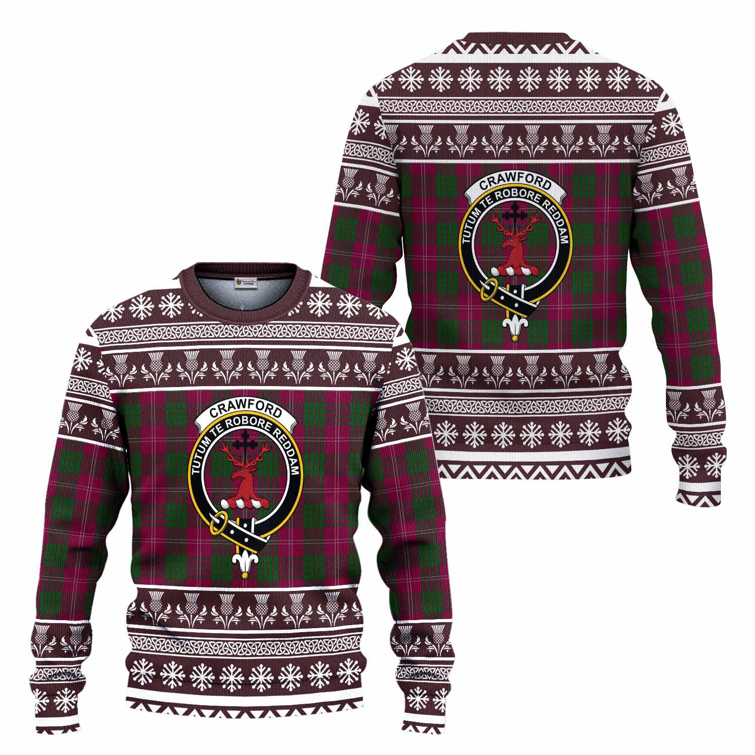 Crawford Clan Tartan Christmas Ugly Sweater with Family Crest - Tartan Vibes Clothing