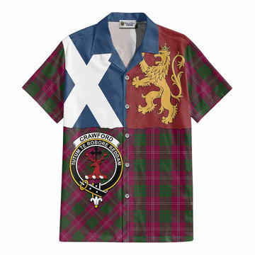 Crawford Crest Tartan Cotton Hawaiian Shirt with Lion Rampant Saltire Style