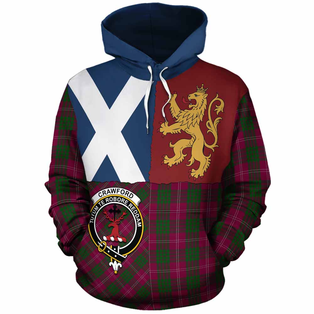Crawford Crest Tartan Cotton Hoodie with Lion Rampant Saltire Style - Tartan Vibes Clothing