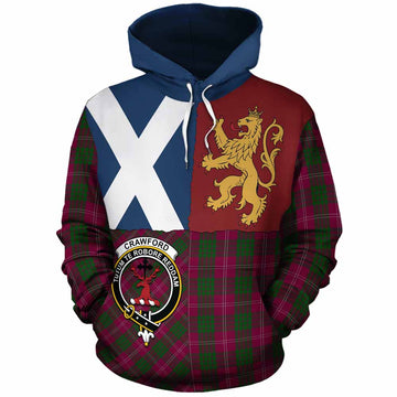 Crawford Crest Tartan Cotton Hoodie with Lion Rampant Saltire Style