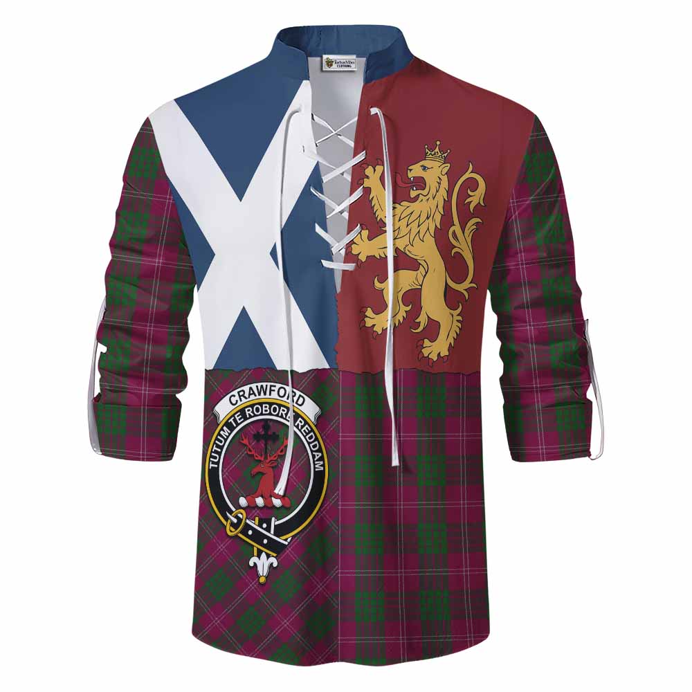 Crawford Crest Tartan Ghillie Shirt with Lion Rampant Saltire Style - Tartan Vibes Clothing