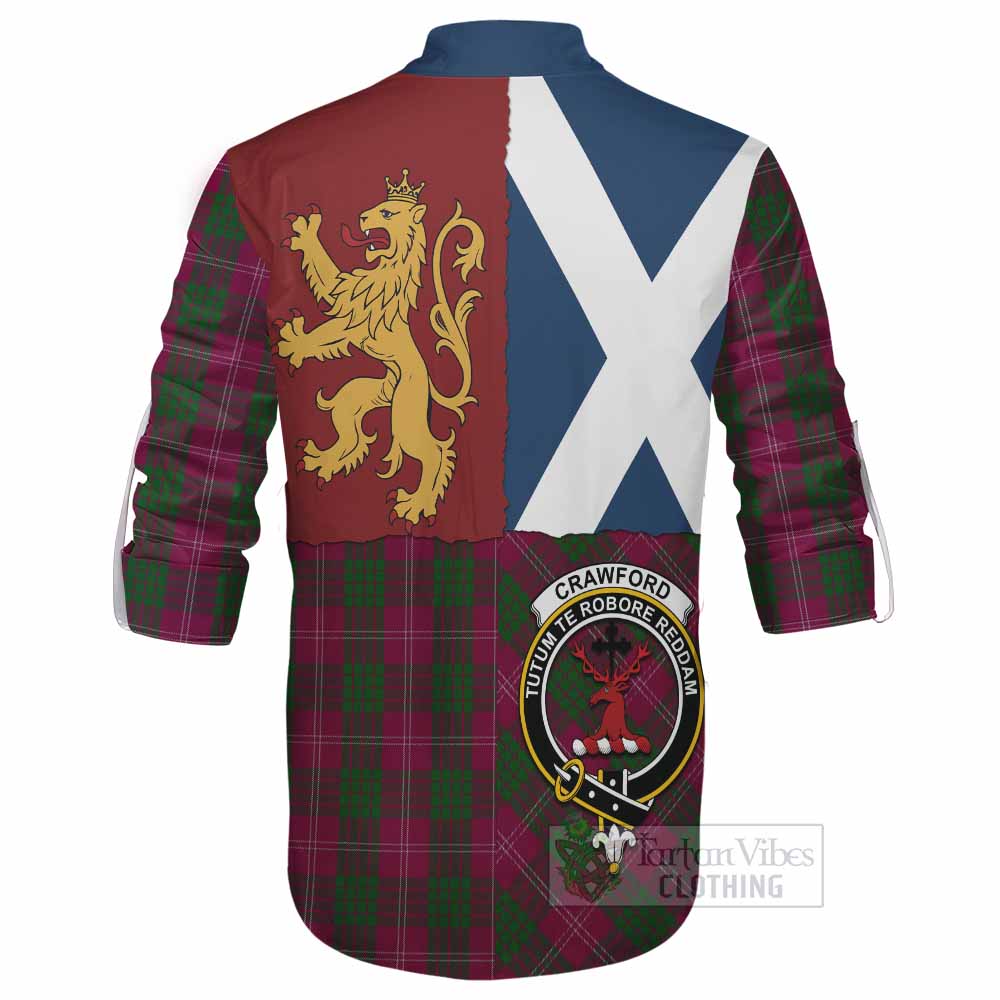 Crawford Crest Tartan Ghillie Shirt with Lion Rampant Saltire Style - Tartan Vibes Clothing