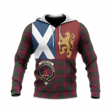 Crawford Crest Tartan Knitted Hoodie with Lion Rampant Saltire Style