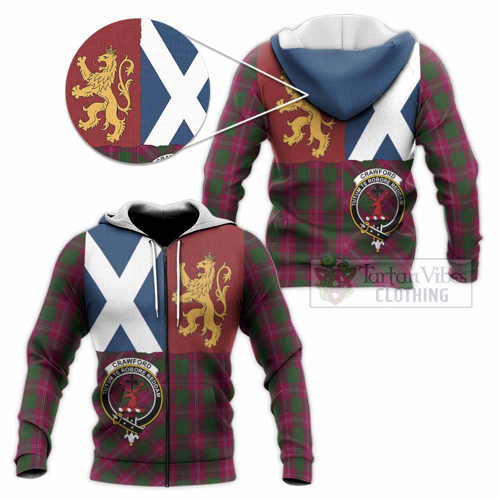 Crawford Crest Tartan Knitted Hoodie with Lion Rampant Saltire Style