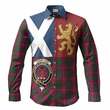Crawford Crest Tartan Long Sleeve Button Shirts with Lion Rampant Saltire Style