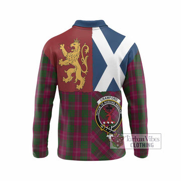 Crawford Crest Tartan Long Sleeve Polo Shirt with Lion Rampant Saltire Style