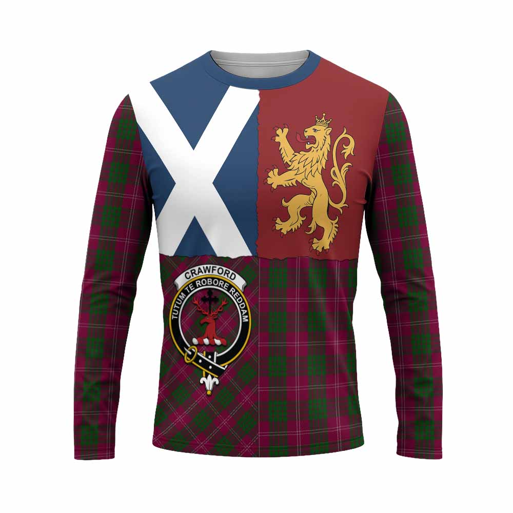 Crawford Crest Tartan Long Sleeve T-Shirt with Lion Rampant Saltire Style