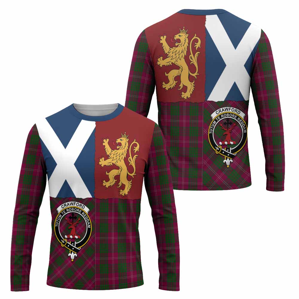 Crawford Crest Tartan Long Sleeve T-Shirt with Lion Rampant Saltire Style