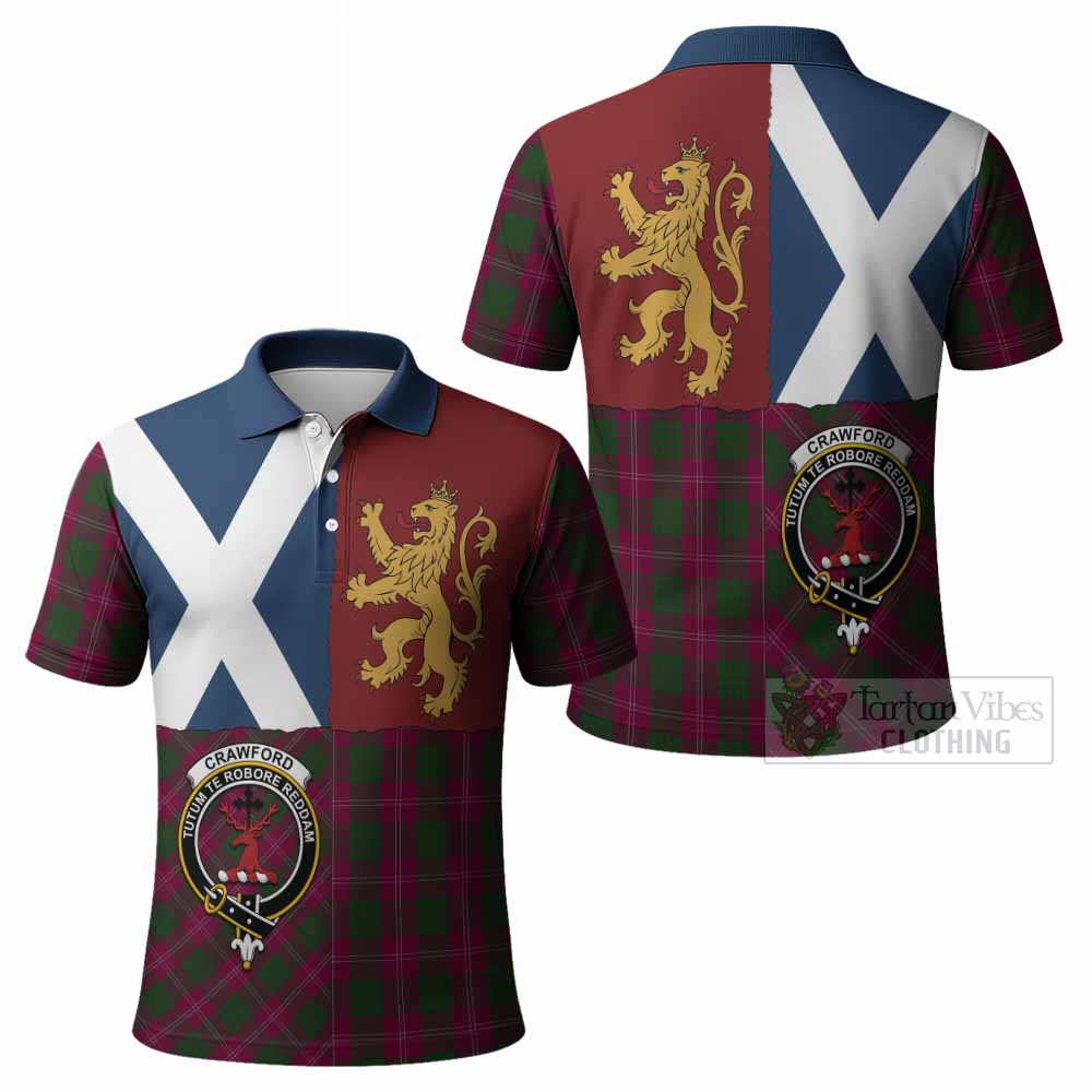 Crawford Crest Tartan Polo Shirt with Lion Rampant Saltire Style