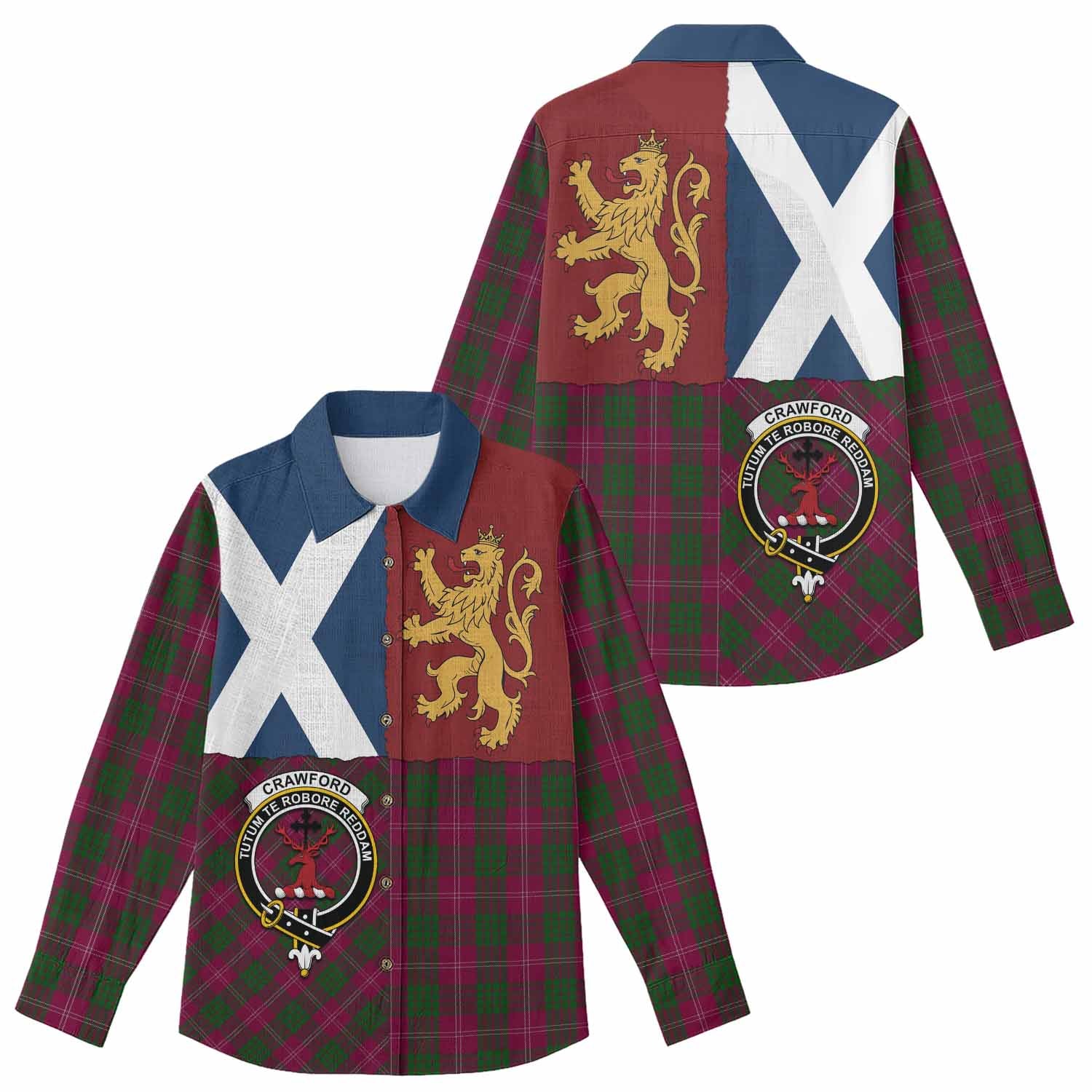 Crawford Crest Tartan Women Casual Shirt with Lion Rampant Saltire Style