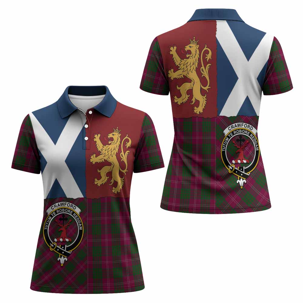 Crawford Crest Tartan Women Polo Shirt with Lion Rampant Saltire Style