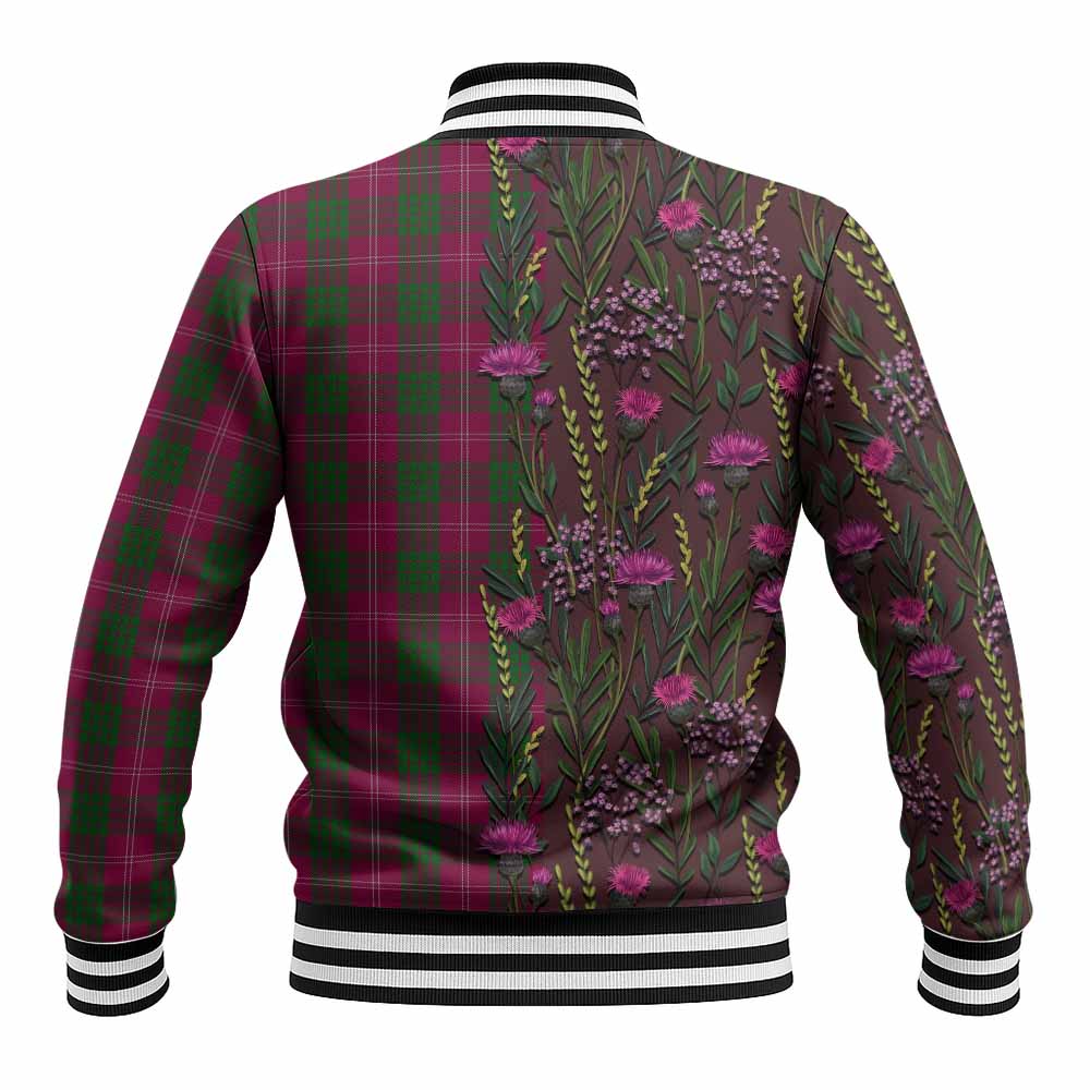 Crawford Family Crest Tartan Baseball Jacket Scottish Thistle Flower Pattern Half Style - Tartan Vibes Clothing