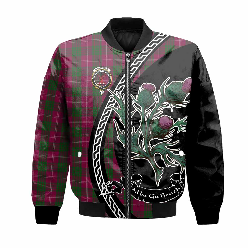 Crawford Family Crest Tartan Bomber Jacket Alba Thistle Inspired - Tartan Vibes Clothing