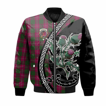 Crawford Family Crest Tartan Bomber Jacket Alba Thistle Inspired