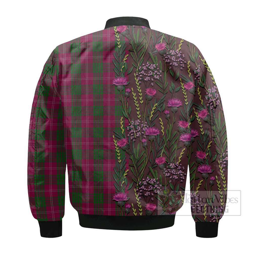 Crawford Family Crest Tartan Bomber Jacket Scottish Thistle Flower Pattern Half Style - Tartan Vibes Clothing