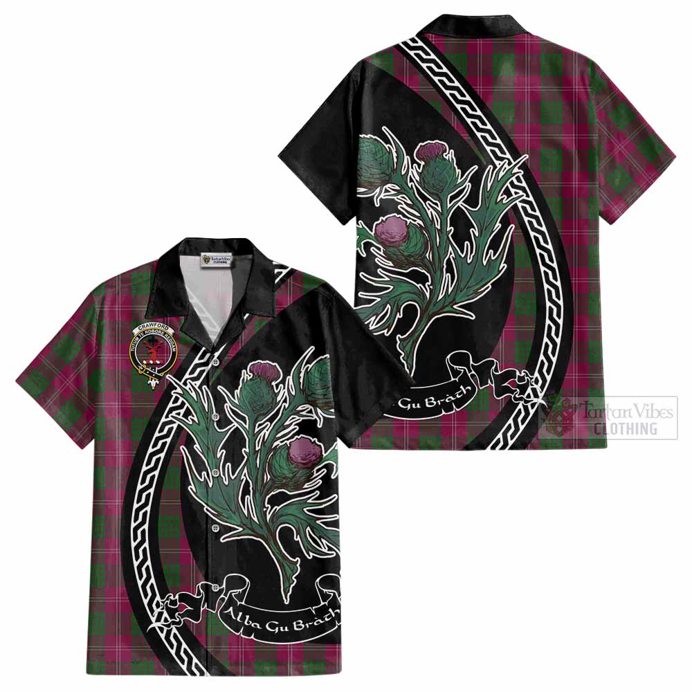 Crawford Family Crest Tartan Cotton Hawaiian Shirt Alba Thistle Inspired - Tartan Vibes Clothing