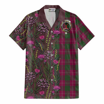 Crawford Family Crest Tartan Cotton Hawaiian Shirt Scottish Thistle Flower Pattern Half Style - Tartan Vibes Clothing