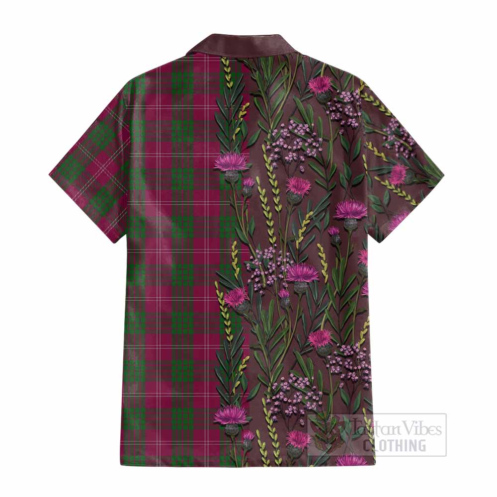 Crawford Family Crest Tartan Cotton Hawaiian Shirt Scottish Thistle Flower Pattern Half Style - Tartan Vibes Clothing