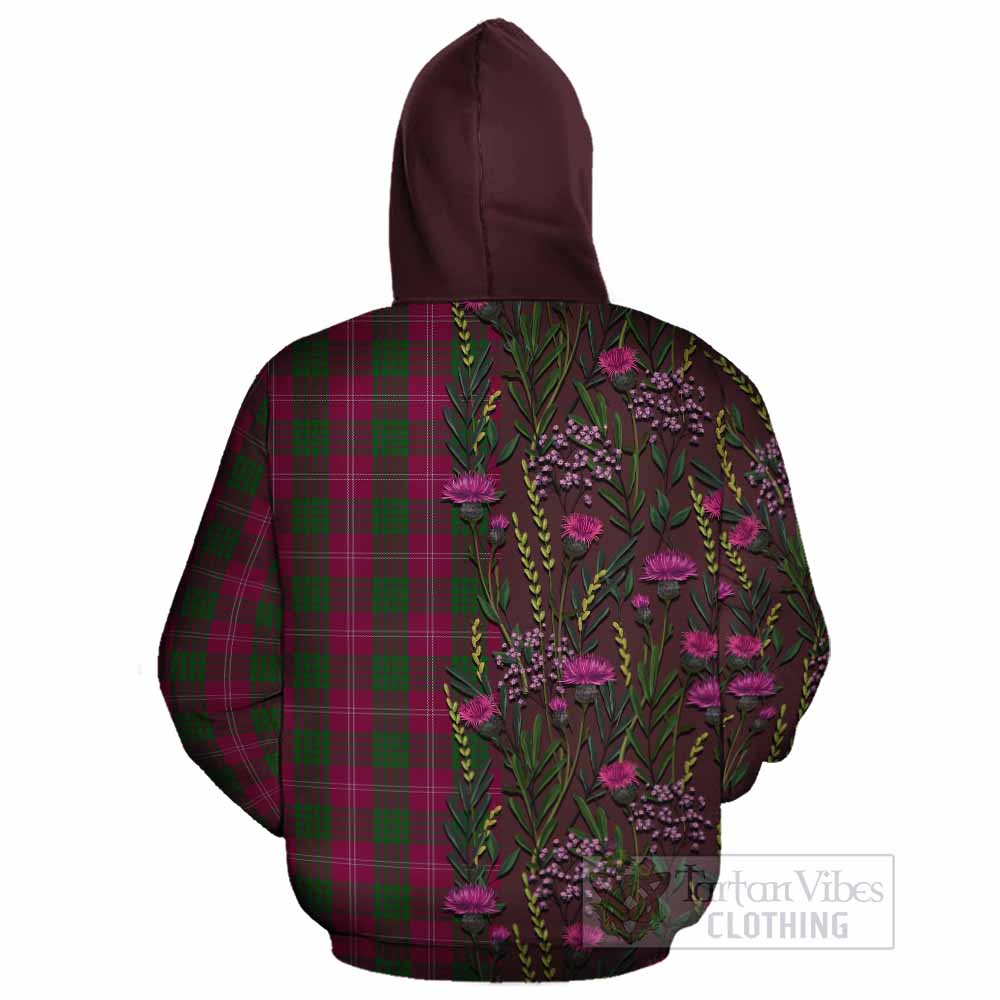 Crawford Family Crest Tartan Cotton Hoodie Scottish Thistle Flower Pattern Half Style - Tartan Vibes Clothing
