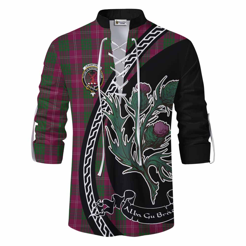 Crawford Family Crest Tartan Ghillie Shirt Alba Thistle Inspired - Tartan Vibes Clothing