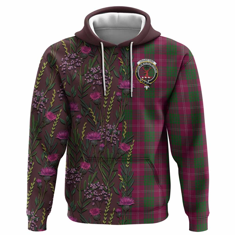 Crawford Family Crest Tartan Hoodie Scottish Thistle Flower Pattern Half Style - Tartan Vibes Clothing