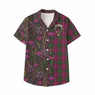 Crawford Family Crest Tartan Kid Hawaiian Shirt Scottish Thistle Flower Pattern Half Style - Tartan Vibes Clothing