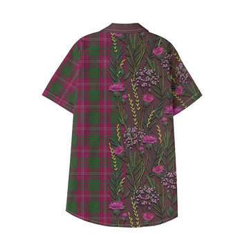 Crawford Family Crest Tartan Kid Hawaiian Shirt Scottish Thistle Flower Pattern Half Style - Tartan Vibes Clothing