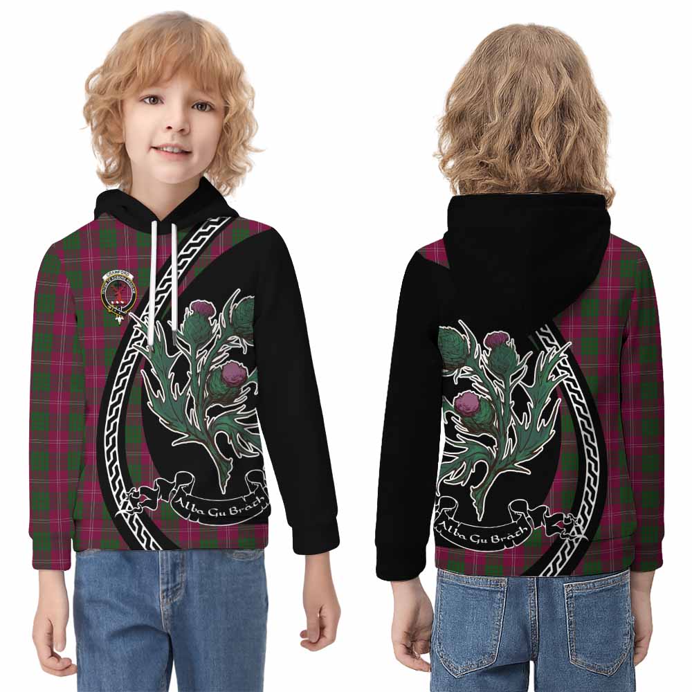Crawford Family Crest Tartan Kid Hoodie Alba Thistle Inspired - Tartan Vibes Clothing